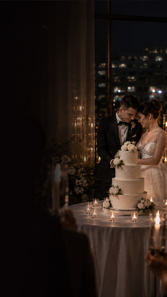 Candles on the wedding cake during the UJINN ceremony