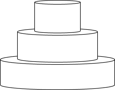 Diagram of recommended wedding cake dimensions for the ceremony